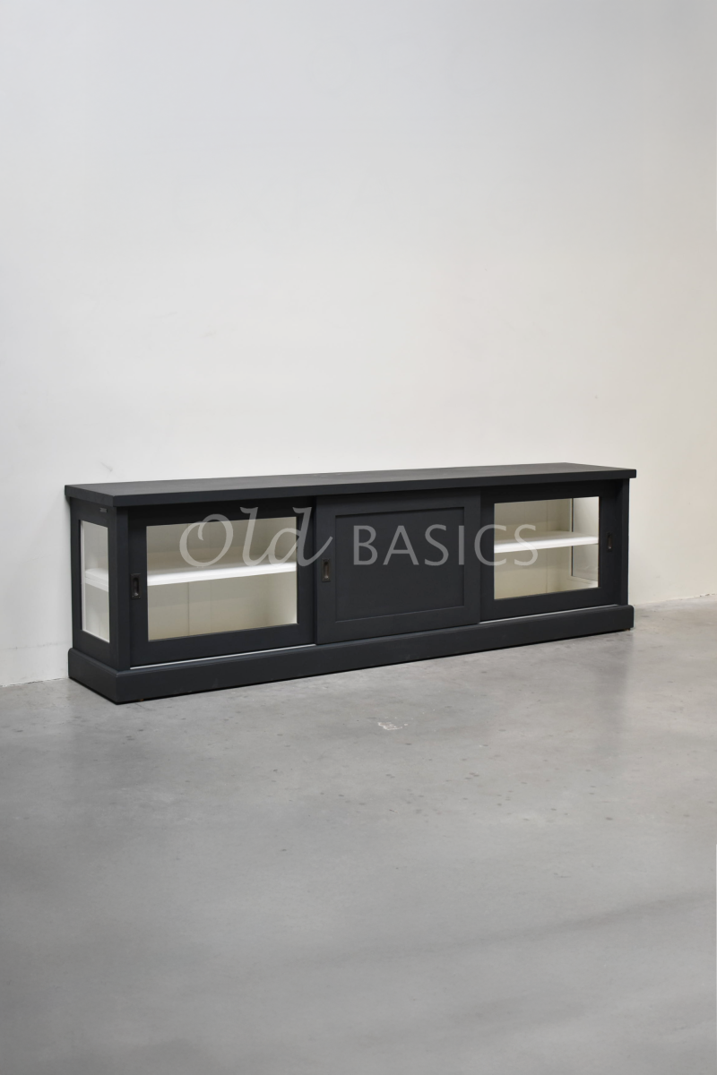 Dressoir Bordeaux, 3 deuren, RAL7021, grijs, zwart, materiaal hout